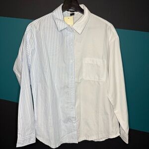 Streetwear Society Two-Tone Blue and White Button Down Shirt